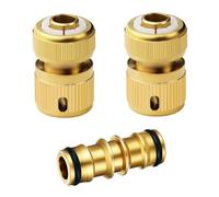 Raheem 3 Pcs 1/2" Garden Brass Hose Connector Set Hose Fitting Repair Set 2 x Quick End Connector Brass Hose Coupler and 1x Extenders Pipe Double Male Pipe Coupler for Garden, Hosepipe,Car Washing