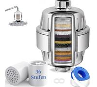 Raheem 36 Stage Shower Filter Vitamin C E Limescale Filter Shower with 2 Filter Cartridges for Removing Hard Water, Residual Chlorine and Heavy Metals with Fan Blades for All Standard Shower Filters
