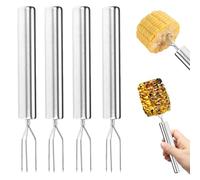 Raheem 4Pcs Stainless Steel Corn Forks, Sweetcorn Holders, Potatoes Holders Corn on The Cob Skewers Fruit Food Forks Cheese Fork Prong for Outdoor BBQ Cooking Kitchen Tool (Silver)