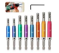 Raheem 8Pcs Hinge Self Centering Drill Bit Set, 1/4" Hex Shank, 7Sizes | 5/64", 7/64", 9/64", 11/64", 5mm, 13/64", 1/4" for Cabinet Door & Window Hinge Screw Holes, with Built-in Countersink Guide