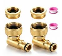 Raheem Brass Tap Connector 1/2 Inch and 3/4 Inch 360° Rotating Hose Connector 90° Angle Female Thread for Garden Hose Rustproof