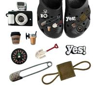Raheem Explorer Croc Charms Boys Set 8 Unique Shoe Decorations Including YES! Text, Camera, Pearl Milk Tea, Shovel & More - Perfect for Customizing Boys Croc Charms, Sandals, Backpacks & More