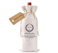 Raheem Happy Birthday Wine Bag Cotton Linen Drawstring Wine Bottle Wrap for 750ml Red Wine, Champagne & Sparkling Wine Gift Wine Bag, Party Favor Bag for Friends, Coworkers, Men & Women (Beige)