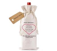 Raheem Romantic Birthday Wine Bag Cotton Linen Drawstring Wine Bottle Wrap for 750ml Red Wine, Champagne & Sparkling Wine Romantic Gift Bag Party Favor for Lovers, Couples, Families (Beige)