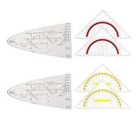 Raheem Set of 6 Set Square Parabolic Template Maths Set, Includes 2 Yellow Set Squares with Handle, 2 Geometry Triangle Red and 2 Parabola Rulers for Students Office Designer Painting