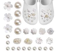 Raheem Shoes Charms Set 26 Pcs Pearl and Flower Charms for Clogs, Sandals & More, DIY Shoe Decorations for Women & Girls, Ideal for Parties, Birthdays, and Everyday Wear