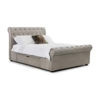 rahela chenille fabric king size bed in mink with 2 drawers