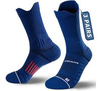 Rahhint Coolmax 3 Pack Compression Running Socks Men Women Anti Blister Socks Walking Socks with TAB Design, Compression Zone, Venting Mesh Network and Arch Support，Blue 8-12