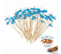 RAHHLIZS 100 Pcs Blue Fish Cocktail Toothpicks, 4.72Inch Long Bamboo Cocktail Picks for Drinks, Appetizer Skewers for Fruits Desserts Party Decoration - Vacuum Sealed