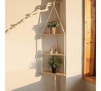 RAHYMA Macrame Wall Hanging Shelves, Boho Triangle Wooden Hanging Storage Floating Shelves for Small Plants Living Room/Bedroom/Bathroom/Kitchen A/241 (Color : B)