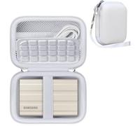 RAIALL Hard Carrying Case for Samsung T7 Shield/ T7/ T9/ T7 Touch Portable SSD 1TB 2TB 4TB, External Hard Drive Storage Travel Bag, Mesh Pocket for USB Cable Accessoriess, White