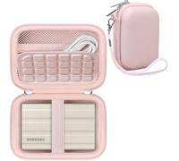 RAIALL Hard Carrying Case for Samsung T7 Shield/ T7/ T9/ T7 Touch Portable SSD 1TB 2TB 4TB, External Hard Drive Storage Travel Bag, Mesh Pocket for USB Cable Accessoriess, Pink
