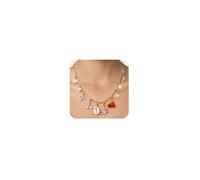 Raicegs Charm Necklace for Women 14K Gold Shell Starfish Cherry Bow Pearl Pendant Chunky Necklace Summer Beach Jewelry Gifts