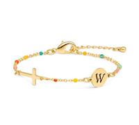 Raicegs Cross Bracelet with Initial 18K Gold Initial Bracelets for Women Teen Colorful Dainty Link Chain Bracelets Christian Gifts for Women Faith Jewelry, 6.5+2 inches, no gemstone