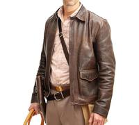 Raiders Soft Buffalo Mens Distressed Leather Jacket, Vintage Indiana Styled | Full Grain Leather Jacket, Dual access waist pockets, Front zip closure, Buckle strapped waist adjustment, Vintage Brown Coat