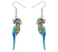 RAIDIN Acrylic Birds Parrot Earrings for Women Girls Scarlet Macaw Hypoallergenic Hook Dangle Drop Earrings Jewelry Gifts for Birthday Party Jimmy Buffett Decorations (Berry)