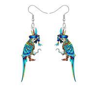 RAIDIN Acrylic Creative Cute Halloween Pirate Series Parrot Earrings for Women Girls Scarlet Macaw Dangle Drop Hook Earrings Jewelry Gifts for Bird Lovers (Blue)