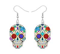 RAIDIN Acrylic Creative Cute Halloween Sugar Skull Skeleton Earrings for Women Girls Novelty He Spooky Season Gothic Dangle Hook Earrings Jewelry for Gifts (Multi)