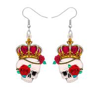RAIDIN Acrylic Creative Cute Halloween Sugar Skull Skeleton Earrings for Women Girls Novelty He Spooky Season Gothic Dangle Hook Earrings Jewelry for Gifts (Red)