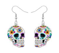 RAIDIN Acrylic Creative Cute Halloween Sugar Skull Skeleton Earrings for Women Girls Novelty He Spooky Season Gothic Dangle Hook Earrings Jewelry for Gifts (Salt)