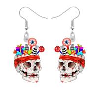 RAIDIN Acrylic Creative Cute Halloween Sugar Skull Skeleton Earrings for Women Girls Novelty He Spooky Season Gothic Dangle Hook Earrings Jewelry for Gifts (Pink)