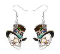 RAIDIN Acrylic Creative Cute Halloween Sugar Skull Skeleton Earrings for Women Girls Novelty He Spooky Season Gothic Dangle Hook Earrings Jewelry for Gifts (Skull Earring G)