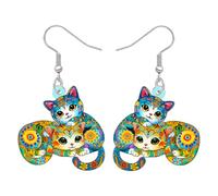 RAIDIN Acrylic Cute Boho Cat Mom Gifts Dangle Earrings for Cat Lovers Funny Floral Pets Kitten Bohemian Design Unique Jewellery for Women Ladies Accessories (Floral)