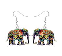 RAIDIN Acrylic Cute Boho Elephant Dangle Earrings Elephant Gifts for Women, Floral Bohemian Mandala Pattern Design Jungle Animal Lovers Jewelry Charms, M, Acrylic Stainless Steel, No Gemstone