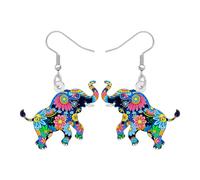 RAIDIN Acrylic Cute Boho Elephant Dangle Earrings Elephant Gifts for Women, Floral Bohemian Mandala Pattern Design Jungle Animal Lovers Jewelry Charms, M, Acrylic Stainless Steel, No Gemstone