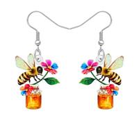 RAIDIN Acrylic Cute Bumble Bee Dangle Earrings for Women Funny Honey Jar Insect Bug Honeybee Spring Summer Jewellery Bee Gifts for Nature Lovers (Multicolour)