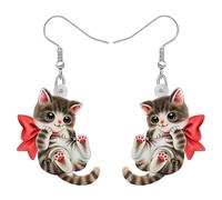 RAIDIN Acrylic Cute Cartoon Cat Pets Earrings for Women Girls Anime Kitten Dangle Hook Earrings Jewelry Gifts for Cat Lovers (Red)