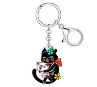 RAIDIN Acrylic Cute Cat Charm for Women Girls Funny Cat Keychain Key Ring Gifts for Car Purse Keys Pets Lovers Accessories (Crow)