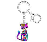 RAIDIN Acrylic Cute Cat Charm for Women Girls Funny Cat Keychain Key Ring Gifts for Car Purse Keys Pets Lovers Accessories (Lavender)