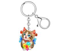 RAIDIN Acrylic Cute Cat Charm for Women Girls Funny Cat Keychain Key Ring Gifts for Car Purse Keys Pets Lovers Accessories (Coffee)