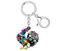 RAIDIN Acrylic Cute Chicken Hen Rooster Keychain for Women Key Rings Gifts for Car Purse Bags Keys Pet Lovers Accessories (Flint)