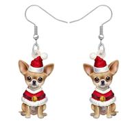 RAIDIN Acrylic Cute Christmas Chihuahua Dog Dangle Earrings for Women Girls Kids Anime Puppy Pets Jewelry Gifts for Dog Lovers Holiday Party Decorations (Brown)