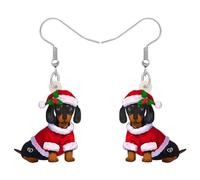 RAIDIN Acrylic Cute Christmas Dachshund Dog Pets Dangle Earrings for Dog Lovers Anime Puppy Jewelry Gifts for Women Girls Kids Holiday Party Decorations (Black)