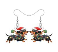 RAIDIN Acrylic Cute Christmas Dachshund Dog Pets Dangle Earrings for Dog Mom Gifts Lovers Anime Puppy Weiner Jewelry for Women Holiday Party Decorations, M, Acrylic, No Gemstone