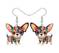 RAIDIN Acrylic Cute Dog Mom Gifts Chihuahua Dangle Earrings Boho Gifts for Dog Lovers Funny Pets Puppy Bohemian Design Unique Jewellery for Women Ladies Charms (Floral)