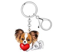 RAIDIN Acrylic Cute Dog Pets Keychain for Women Girls Kawaii Puppy Key ring Gifts for Purse Car Keys Dog Lovers (Papillon A)