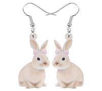 RAIDIN Acrylic Cute Easter Bunny Dangle Hook Earrings for Women Girls Kids Colorful Anime Basket Rabbit Eggs Jewelry Gifts for Party Festival Decorations (White)