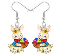 RAIDIN Acrylic Cute Easter Bunny Dangle Hook Earrings for Women Girls Kids Colorful Anime Basket Rabbit Eggs Jewelry Gifts for Party Festival Decorations (Linen)