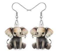 RAIDIN Acrylic Cute Elephant Dangle Earrings Gifts for Women, Adorable Cartoon Jungle Animals Design Hypoallergenic Jewellery Elephant Gift for Animal Lovers (Ash)