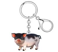 RAIDIN Acrylic Cute Farm Animal Pig Keychain for Women Key Ring Gifts for Car Purse Bags Keys Pet Lovers Accessories (Black)
