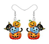 RAIDIN Acrylic Cute Halloween Black Cat Dangle Earrings for Women Girls Spooky Gothic Punk Kitten Pets Costume Jewelry Gifts for Festival (Pumpkin C)