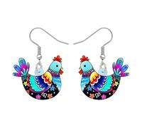 RAIDIN Acrylic Cute Hen Rooster Chicken Farm Animal Hook Earrings for Women Girls Chicken Dangle Earrings Jewellery Gifts for Farm lovers Party Decorations (Blue)