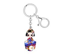 RAIDIN Acrylic Cute Japanese Kimono Doll Keychain Funny Kokeshi Key Chains Accessories for Women Girls Car Keys Wallet Gifts (Multicolour)