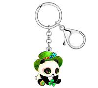 RAIDIN Acrylic Cute Panda Charm for Women Girls Halloween Panda Keychain Key Ring Gifts for Car Purse Bags Keys Accessories (St Patricks Day)