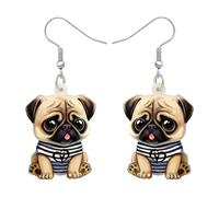 RAIDIN Acrylic Cute Pug Dog Earrings for Women Girls Sweet Puppy Pets Dangle Hook Earrings Jewelry Gifts for Dog Lovers (Black)