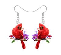 RAIDIN Acrylic Cute Red Northern Cardinal Bird Earrings for Women Mom Birds with Flower Dangle Drop Earrings Jewelry Gifts for Bird Lovers Accessories (Red)